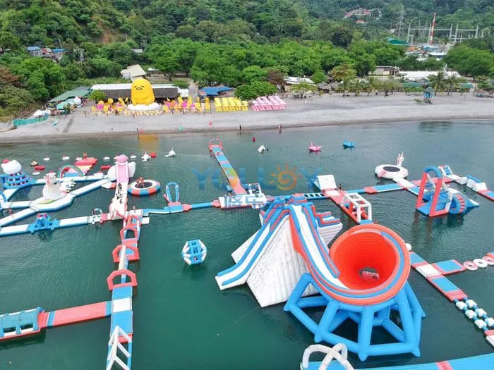 Inflatable Fun Island Waterpark For Beach Fun